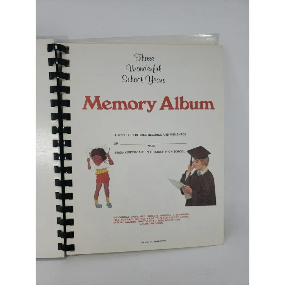 School Years Memory Album Vintage 1978 Unused No Writing Spiral Bound Pockets